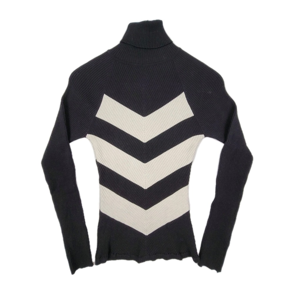 XOXO Women's Medium Chevron Turtleneck Sweater Black White Y2K Silk Blend Knit